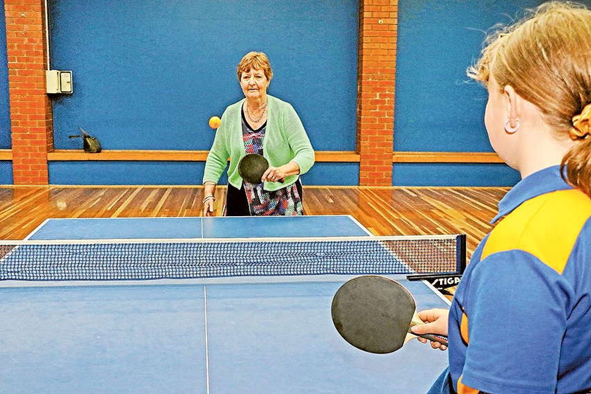 KEEPING ACTIVE… From left, table tennis players, Jeanette and Angelina Berry enjoying a friendly game of table tennis as part of Activities in the Park. Photo: Katelyn Morse.