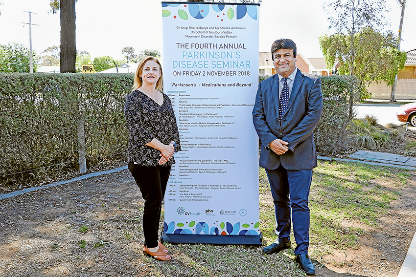 DELIVERING QUALITY INFORMATION… From left, movement disorder nurse, Sheree Ambrosini and divisional clinical director of medicine, Dr Arup Bhattacharya are working hard to assure a solid seminar is delivered to the Goulburn Valley. Photo: Katelyn Morse.