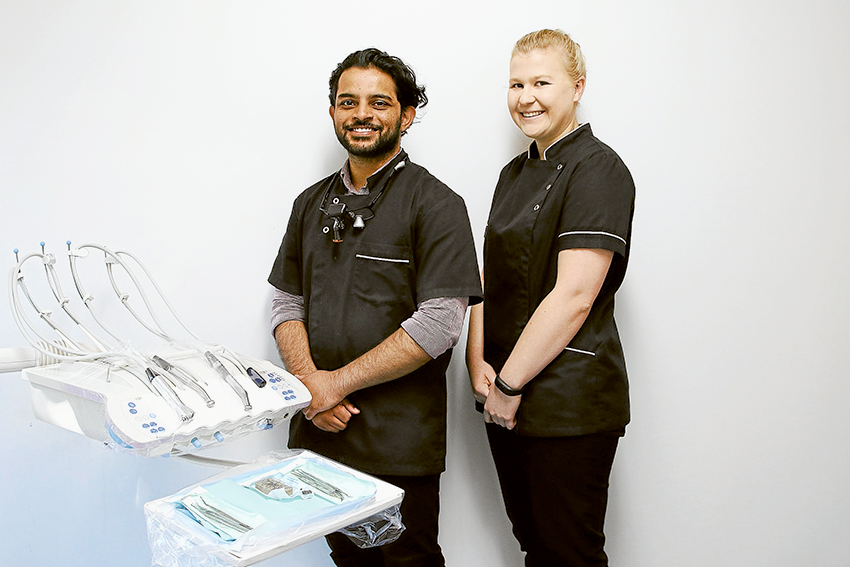 TERRIFIC TEETH TEAM… From left, Mooroopna Family Dental dentist, Ryan Kodituwakku and new oral health therapist (OHT), Kate Harcourt are happy to help with all your oral health needs. Photo: David Lee.