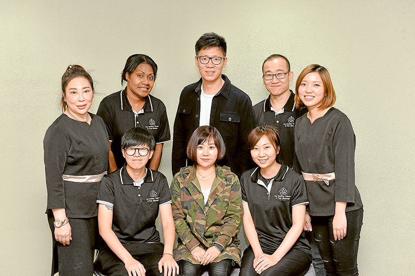 CURRENT SPECIAL-WHOLE BODY DEEP TISSUE MASSAGE… From left (back), Royal Hands Massage nail technician, Susu, massage therapist, Tima, business owner, Chuck, massage therapist, Tom and nail technician, Lulu. (Front), massage therapist, Yuri, manager, Ada and massage therapist, Lala. Photo: Supplied.