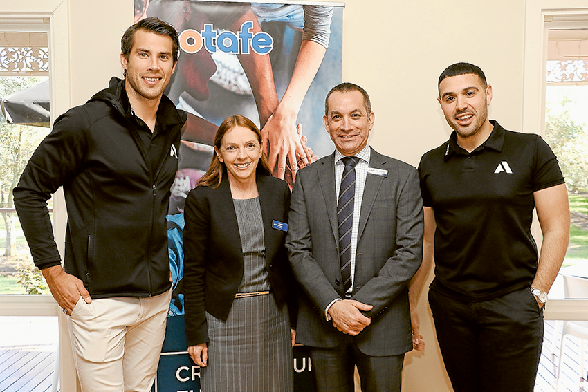 REGION’S CHALLENGES AND BENEFITS DISCUSSED… From left, The Academy director, Alex Rance, GOTAFE board chair, Joanne Dwyer, GOTAFE CEO, Travis Heeney and The Academy director, Luke Surace at the special GOTAFE Business Breakfast held last week. Photo: Katelyn Morse.