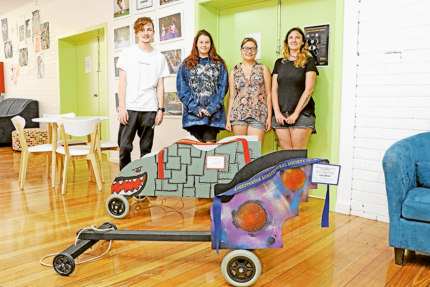 CRAFTY CART CREATORS… From left, proud Shepparton ACE College VCAL students, Sebastian Stevens, Deevana Carson, Alana Belmont-Wickliffe and Neisha Naylor show off their award-winning billy carts. Photo: Katelyn Morse.