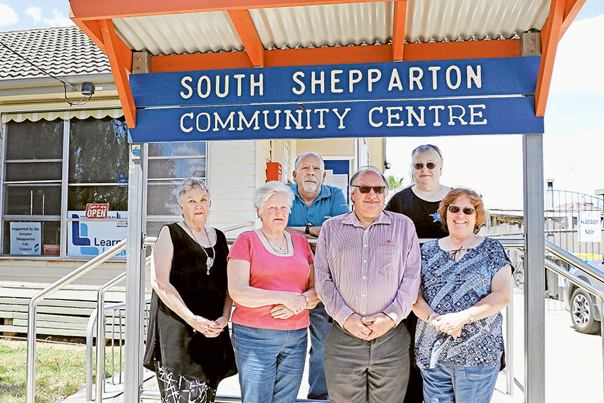PROUDLY ASSISTING THE COMMUNITY… From left, Shepparton South Community Centre president, Mheganne Lumsden, vice president, Val Roberts, treasurer, Neil Lumsden, committee member, Glenn Turner, secretary, Gail Tulloch and committee member, Judy Mills. (Absent, committee members, Peter O’Donnell, Sheryl Wilson, Dallas Piggett and manager, Dawn Taylor.) Photo: Katelyn Morse.
