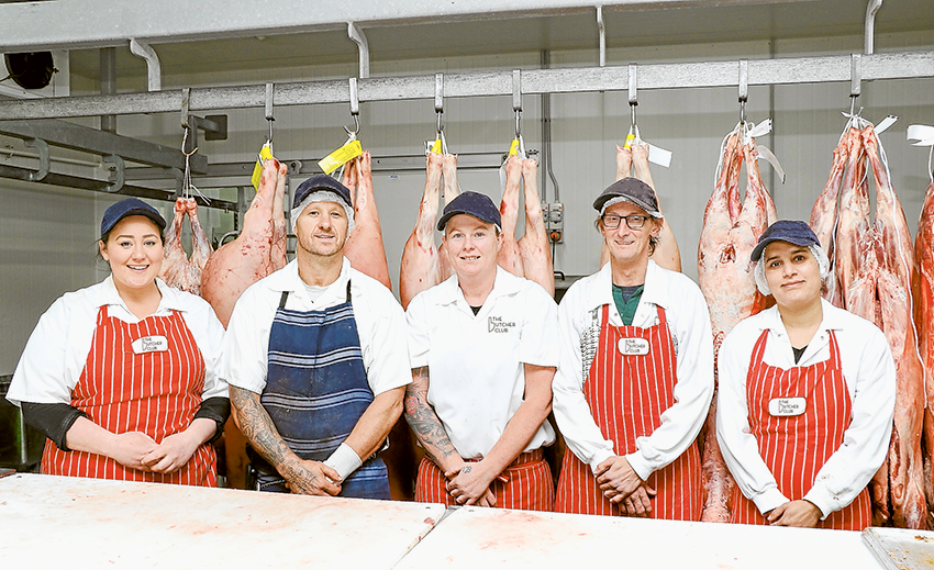 LOCAL SERVICE WITH A SMILE… From left, The Butcher Club Shepparton manager, Helena O’Halloran and team members, Wayne Clarke, Kylie Mills, Robert Harriman and Rajdeep Kaur are excited about the rebranding. Photo: Katelyn Morse. 