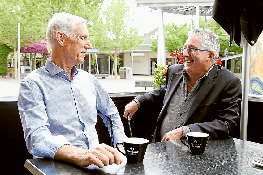 LEADING THE WAY… From left, Shepparton Chamber of Commerce and Industry’s new vice president, John Anderson and re-elected president, Carl Hainsworth. Photo: David Lee.