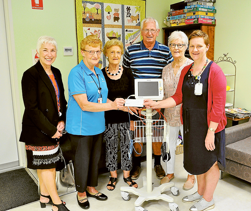 GIVING BACK TO COMMUNITY… From left, GV Health Foundation director, Carmel Johnson, GV Health volunteer, Shirley Bowland, Shepparton & District Nu Vogue Dance Group members, Jenny Hyland, Norma Dreher and Max Hyland and Peter Copulos Cancer & Wellness Centre unit manager, Linley Smith. Photo: Supplied.