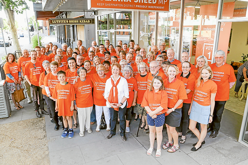 IS THERE ANOTHER FOUR YEARS AHEAD?… Team Suzanna members with Independent Candidate for Shepparton District, Suzanna Sheed (centre, front), who is expected to retain the seat of Shepparton following the conclusion to voting for the state election on Saturday. Photo: Supplied.