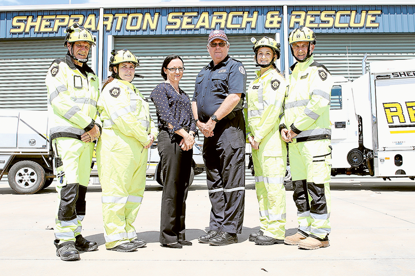 STAY SAFE ON THE ROADS… From left, Shepparton Search & Rescue Squad member, Alan Male, secretary, Nacole Standfield, GMCU CEO, Melissa Ralph, CFA District 22 operations officer, John Leben and Shepparton Search & Rescue Squad members, Chloe Judd, Jamie Fawcott are urging road users to be safe on the roads. Photo: David Lee.