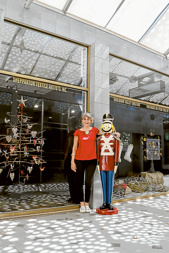 EXCEPTIONAL ARCADE DISPLAY… Shepparton Chamber of Commerce and Industry CBD committee person, Wendy Crow admires the awesome Tower Arcade display. Photo: Katelyn Morse.