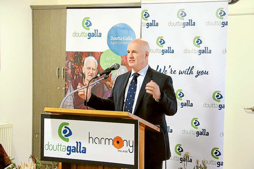 NEW WING, EXPANSION WELCOMED… Doutta Galla Aged Services board chair, Scott Chapman proudly delivering a speech about the excellent expansions. Photo: Supplied.