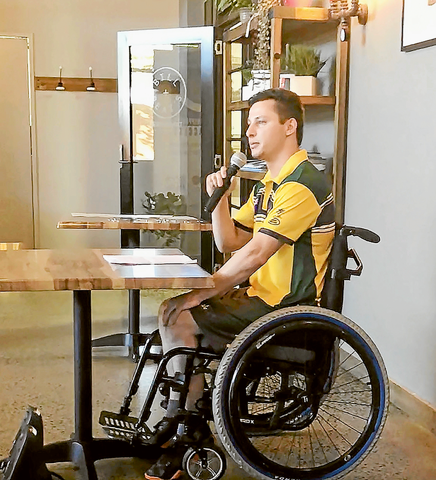 INSPIRATIONAL SPEECH… Invictus Games Down Under competitor, Rye Shawcroft motivates the breakfast crowd with his moving story. Photo: Supplied.