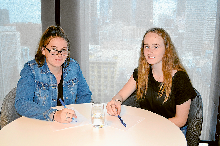 PATHWAYS TO FUTURE GOALS… From left, Numurkah Secondary College year 12 students, Jaimie Cook and April Phyland taking part in the Doxa University Pathways Program, which gave them a first-hand taste of university life and the world of work. Photo: Supplied.