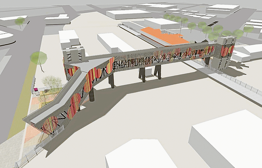 CONTROVERSIAL CONCEPT… An aerial view of the initial concept design for the new Shepparton Railway Station Pedestrian Overpass. Image: Supplied.