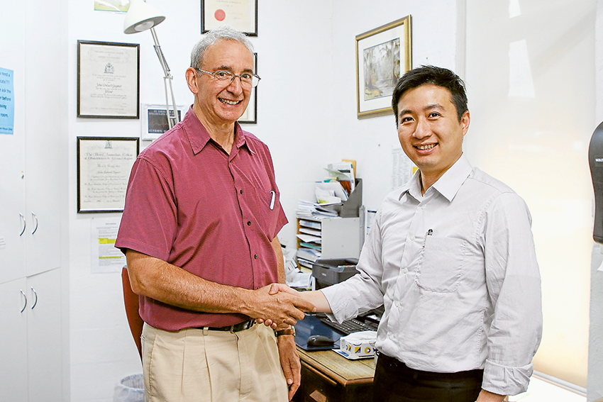 ENTHUSIASTIC EXPERTISE… From left, Dr John Guymer welcomes new doctor, Dr Chien-I (Jack) Wang to Wyndham House Clinic. Photo: David Lee. 