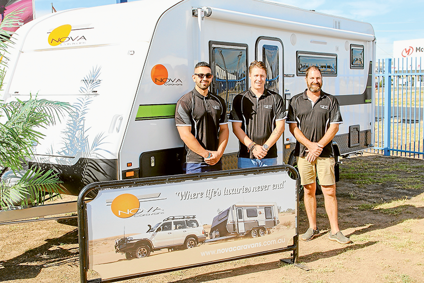 NO BETTER TIME TO BUY A NOVA… From left, Solar City Marine and Caravans sales representatives, Sam Mangliameli and Justin Williams and manager, James Edmunds are excited to help you prepare for your next holiday with the massive Nova caravans sale happening this weekend. Photo: Ash Beks.