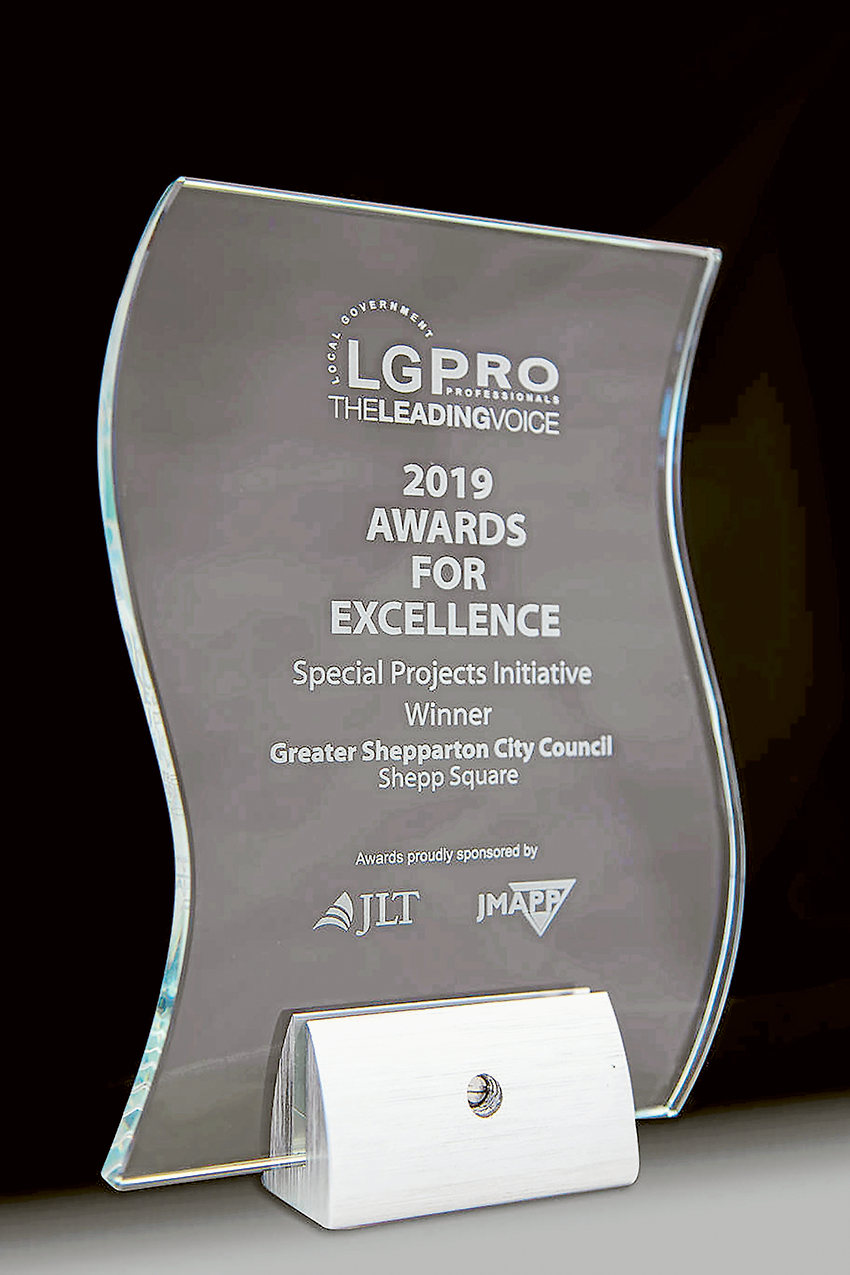 SHEPP SQUARE A WINNER… Greater Shepparton City Council was awarded the 2019 LGPRO Award - Special Projects Initiative for the Shepp Square project at Fed Square. Photo: Supplied.