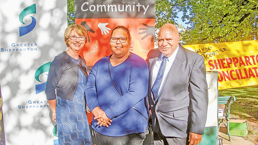 A POWERFUL BREAKFAST… From left, National Apology Breakfast event co-convener, Dierdre Robertson, speaker at the event, Ebony Joachim and co-convener, Bobby Nicholls joined over 400 others to acknowledge the National Apology and honour the Stolen Generation. Photo: Supplied.