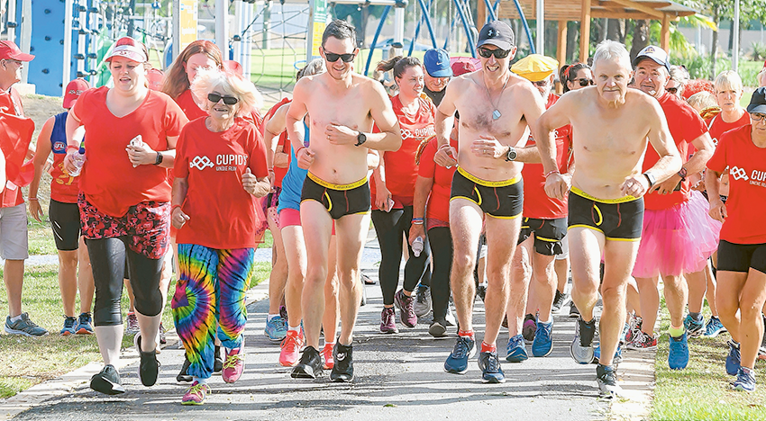 RUNNING FOR A CAUSE… Over 80 runners took part in the first ever Shepparton Cupid’s Undie Run to help raise funds for the Children’s Tumour Foundation. Photo: Supplied.