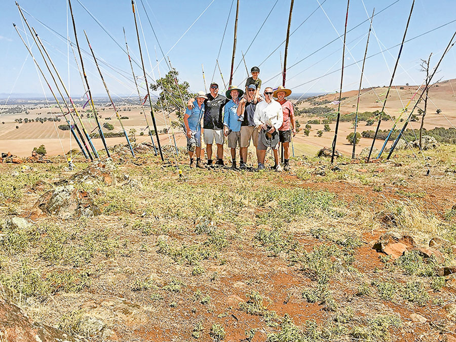 FESTIVAL SET TO LAUNCH… There is plenty to do in Dookie during this year’s Shepparton Festival including a walk to view the Bass Bowl and the Geoglyph that the Tallis family will be creating this weekend. From left, Bass Bowl builders, Keith Gray, John Hommes, Jo McGee, Barry Freer with Grandson Noah on his shoulders, John Head and John Spies. Main photo: Supplied.