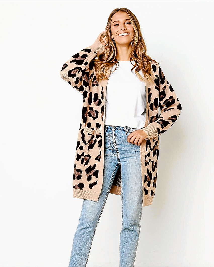 LEOPARD THE LATEST… Drop into Arcade Fashions today to keep updated with all the newest fashion trends, like this stunning leopard cardigan. Photo: Supplied. 