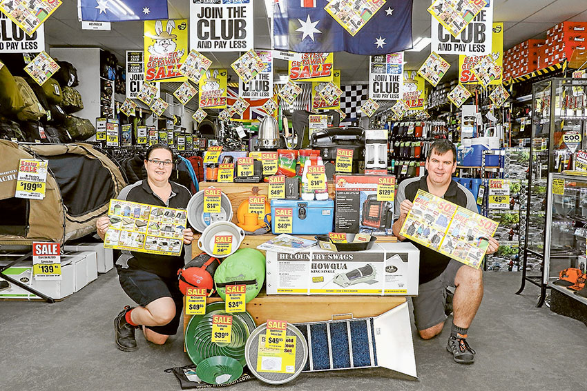 EASTER AT AUSSIE DISPOSALS… Aussie Disposals franchisees, Belinda and Bernie Hurren invite the community to drop in and take advantage of the store’s special Easter sale. Photo: Katelyn Morse.