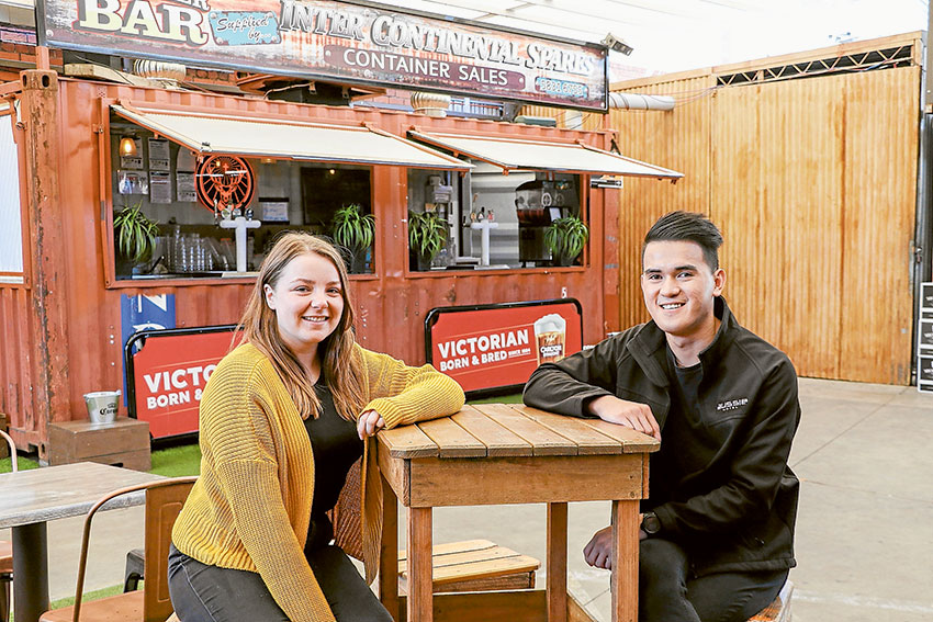 SPACIOUS OUTDOOR AREA… From left, The Aussie Hotel entertainment manager, Ashleigh Hodges and events and functions manager, Ian Young enjoying The Outback Bar beer garden. Photo: Katelyn Morse. 