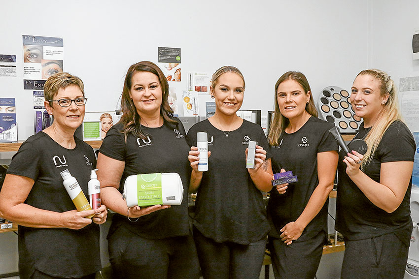 LUXURIOUS AND MEMORABLE EXPERIENCE… From left, Nu Beauty Therapy beauty therapist, Michele Potter, owner, Rachel Hawthorn, beauty therapists, Ellie Roczniak, Charlotte Bauer and Cassie Harrison are ready to make you feel pampered. Photo: Katelyn Morse. 