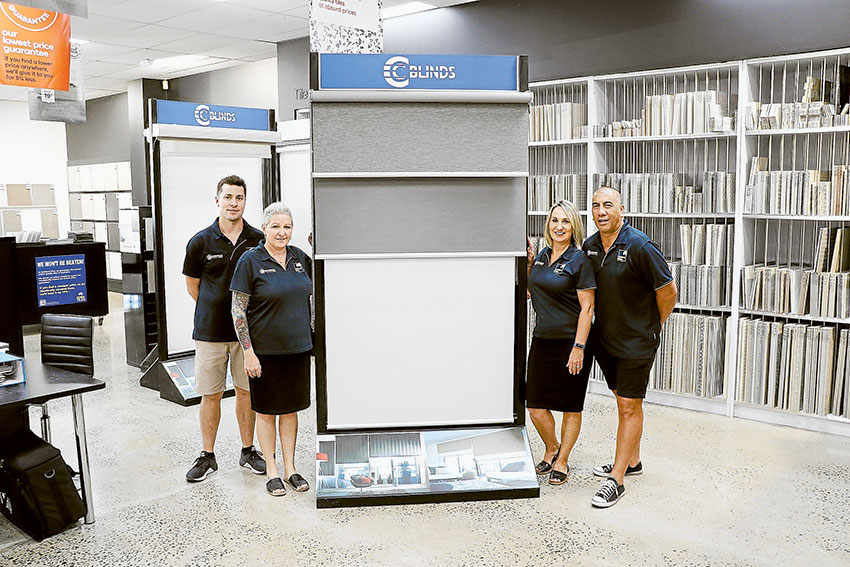 TRUSTED LOCAL EXPERTS… From left, CC Blinds at Carpet Call carpet/flooring specialist, Lee Frost, window covering specialist, Michelle McDermott, tile specialist, Caroline Mohi and manager, David Mohi. Photo: Ash Beks.