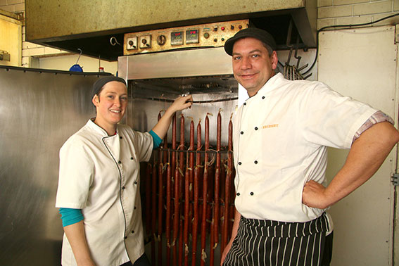 INDEPENDENT AND DELICOUS… From left, Krueger’s Fine Meats and Smallgoods owners, Emma and Martin Krueger are proud to continue providing the region with their authentic and delicious meats. Photo: Alicia Niglia. 