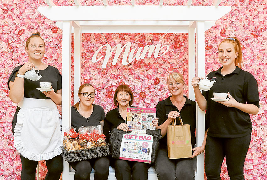 CELEBRATING OUR MUMS… From left, Enchanted Rainbow events organiser, Eva-Rose Davis, Mrs Fields and Trios Café customer service, Samantha Thomas, Shepparton Marketplace Priceline Pharmacy beauty advisor, Lyn Cooper, and Enchanted Rainbow managing director, Shelley Davis and events organiser, Caitlyn Hay are excited to be celebrating the winners of the Shepparton marketplace Mother’s Day competition, which will see over 40 people come together Thursday, May 9 to be treated to a special high tea. Photo: Katelyn Morse.