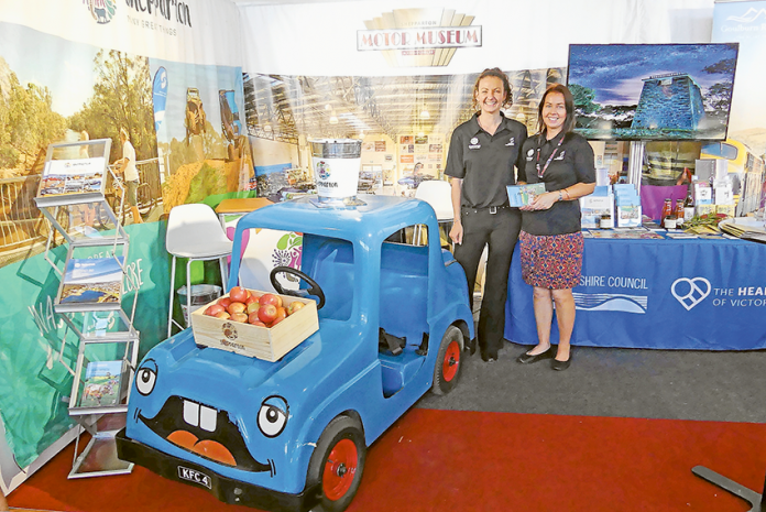 ED---Council-represented-at-Motorclassica SHOWCASING THE REGION… From left, Greater Shepparton Visitor Centre visitor service officers, Ruth Boyd and Sharon Murray represented Greater Shepparton City Council at the Melbourne Motorclassica event recently. Photo: Supplied.