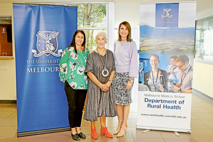 ED---Voice-4-Kids FREE MOVIE SCREENING… From left, marathon mum, Narelle Pell, GV Health Foundation director, Carmel Johnson and marathon mum, Kathy Fuller. Photo: Katelyn Morse.
