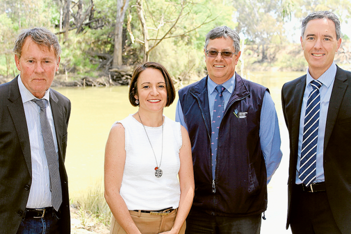 PROMOTING A HEALTHY LIFESTYLE… From left, Goulburn Broken Catchment Management Authority (CMA) board chair, Adrian Weston, GV Health chair, Rebecca Woolstencroft, Goulburn Broken CMA CEO, Chris Norman and GV Health CEO, Matt Sharp. Photo: Supplied.