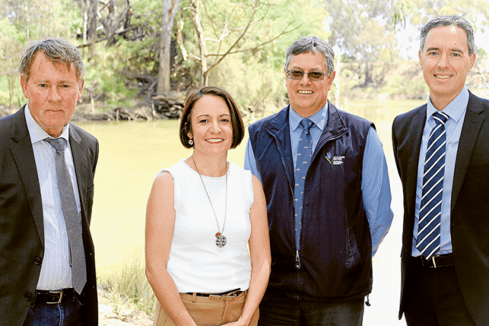 ADV---Goulburn-Broken-Catchment-Authority PROMOTING A HEALTHY LIFESTYLE… From left, Goulburn Broken Catchment Management Authority (CMA) board chair, Adrian Weston, GV Health chair, Rebecca Woolstencroft, Goulburn Broken CMA CEO, Chris Norman and GV Health CEO, Matt Sharp. Photo: Supplied.