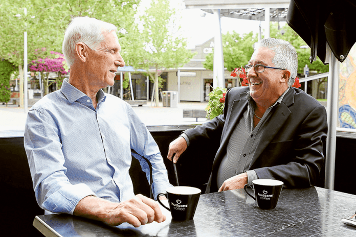 ED---Chamber-president-and-vice LEADING THE WAY… From left, Shepparton Chamber of Commerce and Industry’s new vice president, John Anderson and re-elected president, Carl Hainsworth. Photo: David Lee.