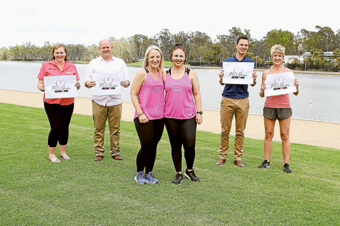 IRONWOMEN FOR A CAUSE… From left, GV Health McGrath Foundation breast care nurse, Michelle Parish, KMD Creative logo designer, Kris Muir, triathlete due, Kylie Jones and Fiona Le Gassick, McDonalds owner operator, Tully Lyster and trainer, Anne Maclean. Photo: David Lee.