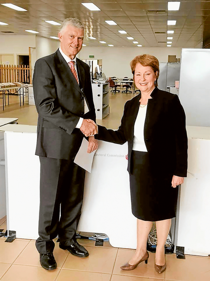 SEAT REMAINS INDEPENDENT… Victorian Electoral Commission Shepparton election manager, Mick Bastian congratulated the re-elected Independent Member for Shepparton, Suzanna Sheed when the results were announced last week. Photo: Supplied.