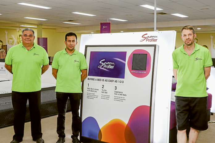 SLEEP SPECIALISTS… From left, Snooze Shepparton manager, Santo Rimato, franchisee partner, Chetan Patel and sleep consultant, Lyndon Poole with the new Snooze Profiler®. Photo: Katelyn Morse.