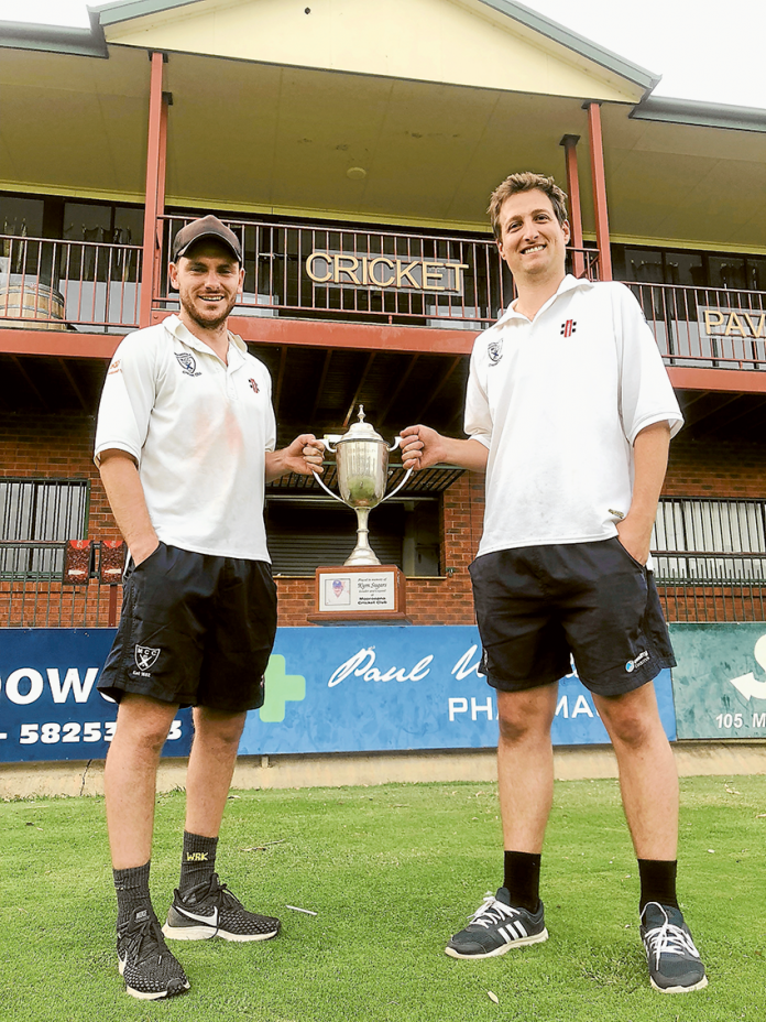 CAPTAINS TAKE THE WIN… Captain, Sam O'Brien and president, Aaron DiFede captained their respective sides for the Mooroopna Cricket Clubs Kym Sugars Cup Day, which saw the Captains XI win by 13 runs. Photo: Supplied.