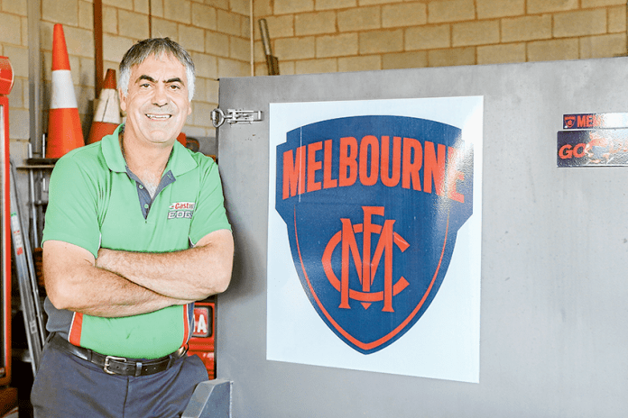 ADV---BP-Pat-and-Tinas CARN THE DEMONS… Melbourne Football Club fanatic, Joe Di Conza is excited to be welcoming the team to the region for the big game at Deakin Reserve this weekend. Photo: Katelyn Morse.