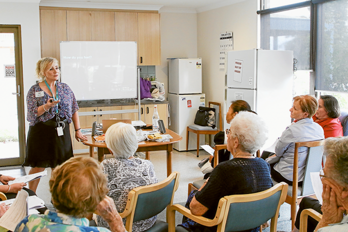 IMPROVING WELLBEING… Residents and staff at Moyola Aged Care, Tatura took part in a dementia workshop last week with facilitator, Liz Keating from Dementia Australia. Photo: David Lee.