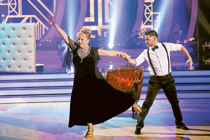 ED---Jeremy-Garner-dancing-with-stars.EDITED HITTING THE DANCE FLOOR… Shepparton local, Jeremy Garner on stage for his first performance with dance partner, comedian, Denise Scott for the 2019 season of Dancing With The Stars. Photo: Network Ten.