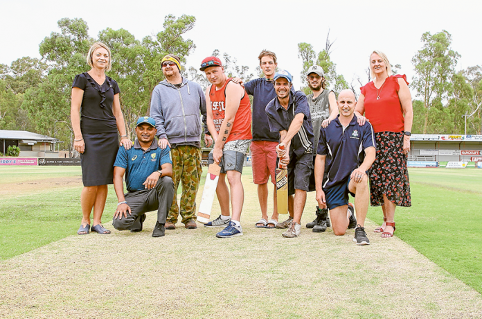 A SPORT FOR ALL… From left, GV Water communications officer, Karen Ranson, A Sport for All community champion, Sam Atukorala, Bradley Murraylee, Jayson Smith, Mathew John Bush, Jamie Grahame and Daniel Hart from Connect GV, Shepparton Police multicultural liaison, Matt Walker and Connect GV manager of future directions, Treena Best. Photo: David Lee.