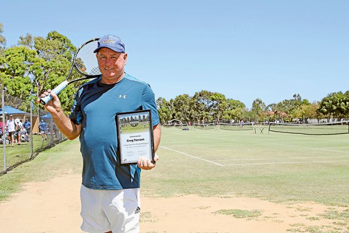 TENNIS LEGENDS… Local Kyabram resident, Greg Tarrant has joined over 1,100 tennis players to take part in Tennis Victoria’s Country Week competition this week and to top it off, Greg was one of five to be announced as a Country Week Legend. Photo: David Lee.