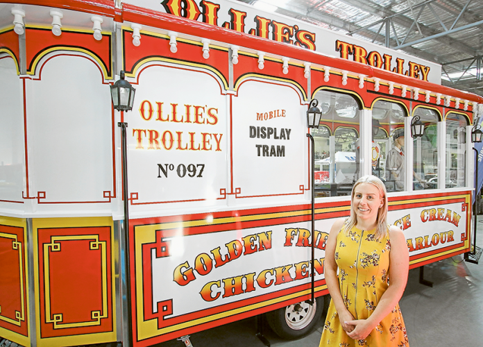 OLLIES TROLLEY… Shepparton Motor Museum operations manager, Jenna Buzza, is encouraging locals to learn about the region’s rich automotive industry. Photo: Katelyn Morse.