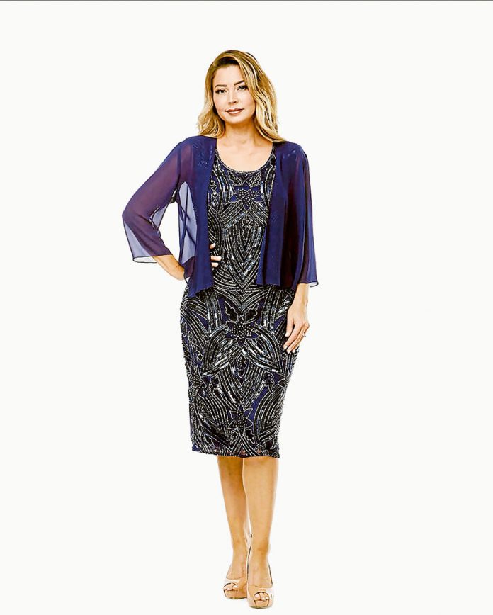 ADV---Shop-221 NEW SEASON IN STOCK… Look and feel fresh this season with this stylish new Jesse Harper majestic sequin dress with chiffon jacket, available now at Shop 221. Photo: Supplied.