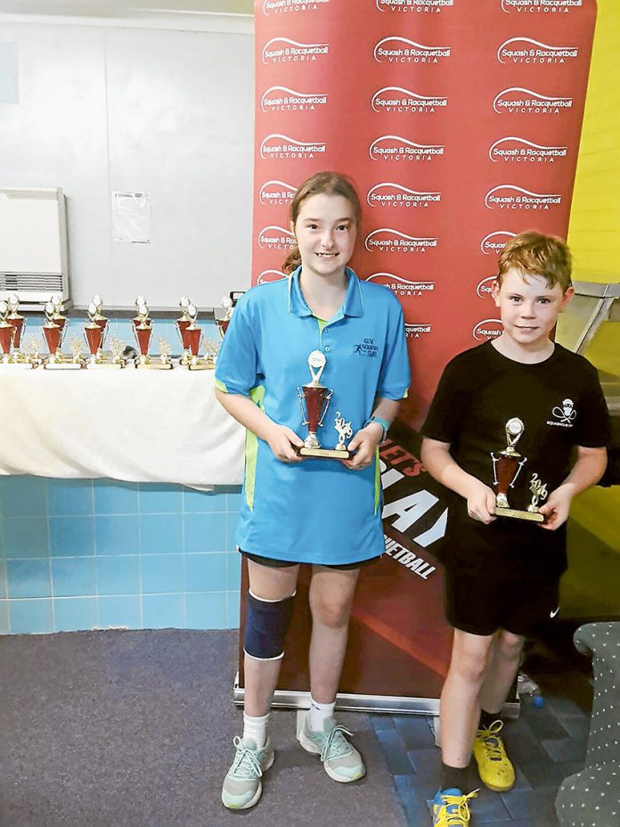 ED---GV-Squash-club-junior-tournament SQUASH WINNERS… From left, D grade winner, Haley Gorringe from GV Squash & Racquetball Club and runner-up, Connor Haberecht. Photo: Supplied.