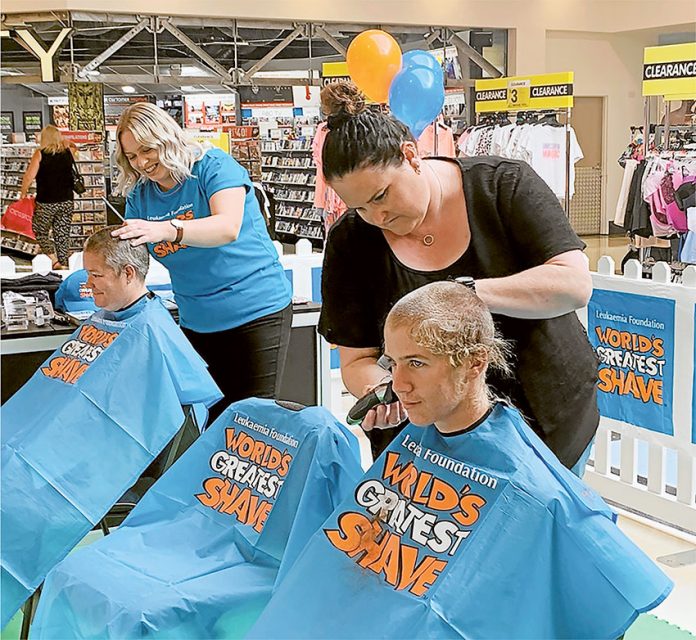 BRAVE SHAVE… Shepparton Marketplace came alive on Saturday with generous local residents lining up to shave or colour their hair, raising funds for the Leukaemia Foundation’s World’s Greater Shave. Photo: Supplied.