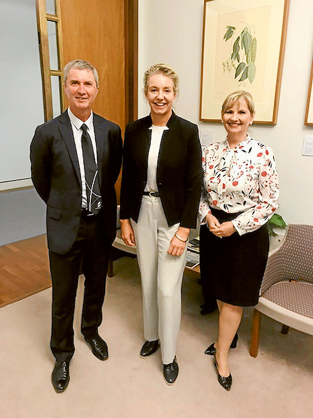 A GROWING REGION NEEDS INVESTMENT… From left, Greater Shepparton City Council CEO, Peter Harriott, Minster for Local Government, Sport and Decentralisation, Senator Bridget McKenzie and Greater Shepparton City Council Mayor, Cr Kim O’Keeffe during their visit to Canberra last week. Photo: Supplied.