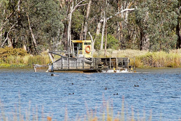 ENSURING A GREAT COMMUNITY FACILITY… An aquatic harvester was doing laps of Victoria Park Lake last week cutting the Ribbon Weed. Photo: David Lee.
